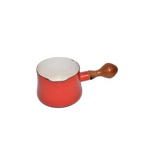 Vtg Dansk France IHQ Red Enamel Saucepan Pot Wood Handle MCM Retro